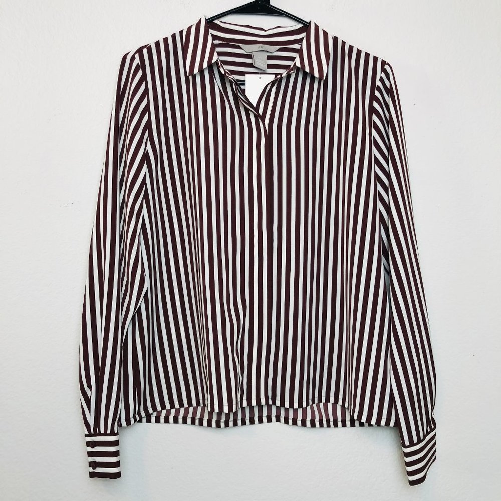 NWT H&M Vertical Striped Collared Button Up Top